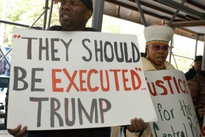 As evidence grew in 2002 to exonerate the Central Park Five, their supporters demanded an apology from Donald Trump, who, soon after their arrest, had called for the return of the death penalty.  Credit Frances Roberts 